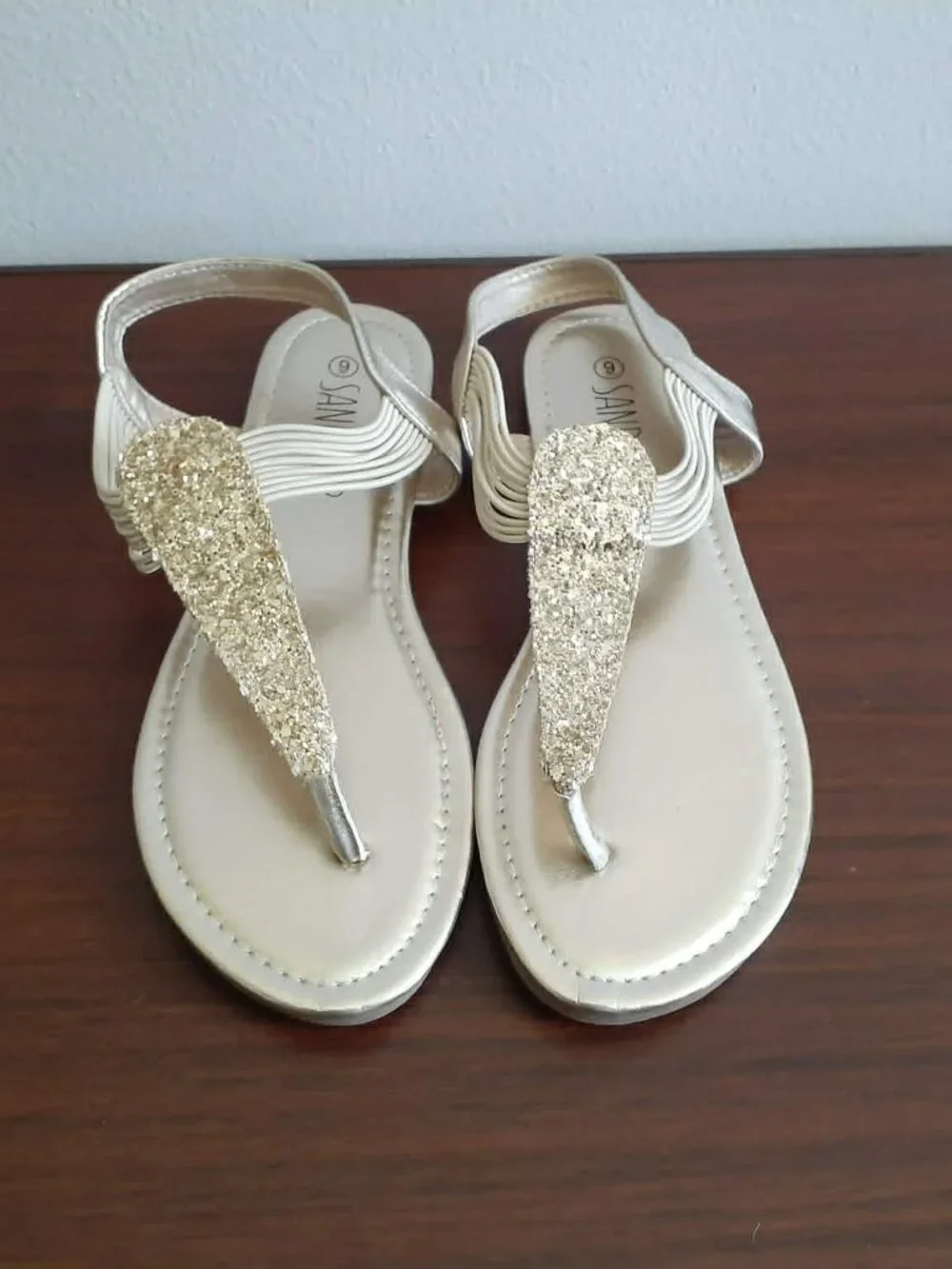 SANDALUP Glitter T-Strap Flat Sandals